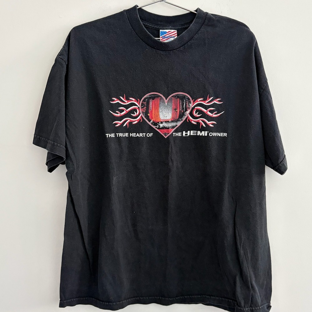 Vintage Murina Hemi Engine Heart Graphic T-Shirt Black 2XL Made in USA Mens